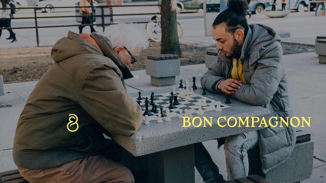 Scene: two seniors playing chess