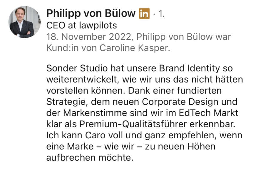 Philipp von Bülow Referenz zu Sonder Studio Branding.